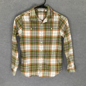 Janie and Jack Boys Size 10 Plaid Button-Up Shirt Green Orange‎ White Casual